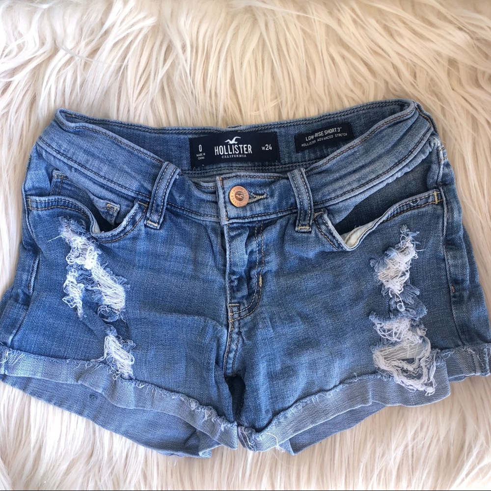 Hollister Low Distressed Stretch Blue Jean Short